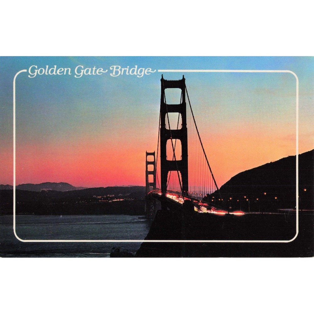 Vintage Golden Gate Bridge at Sundown Postcard Mike Roberts C36914 San Francisco